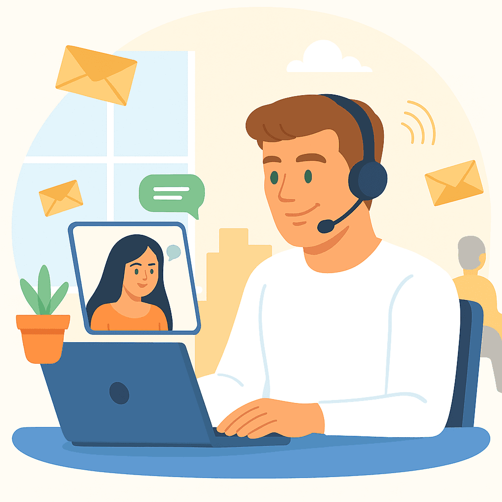 Illustration of a person on a video call for call campaigns